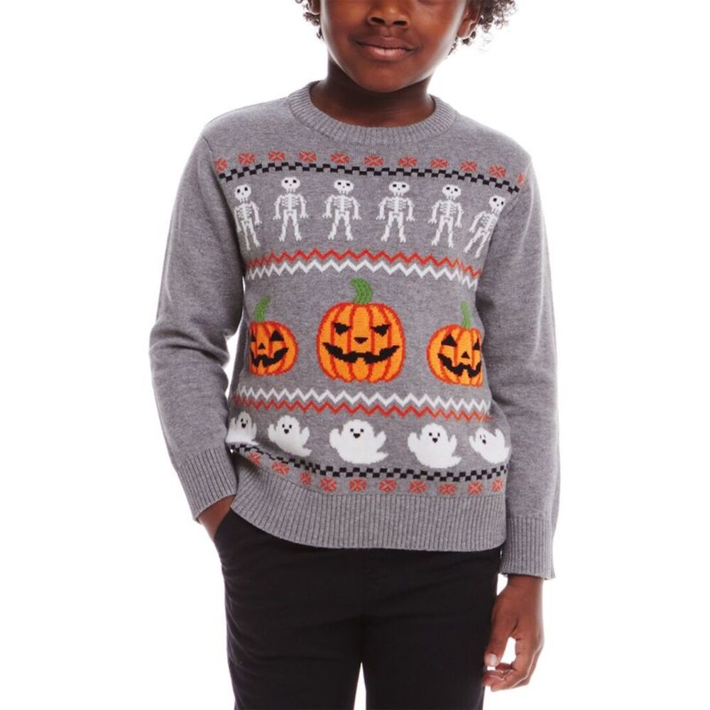 Andy & Evan Boys  Intarsia Halloween Sweater, Grey